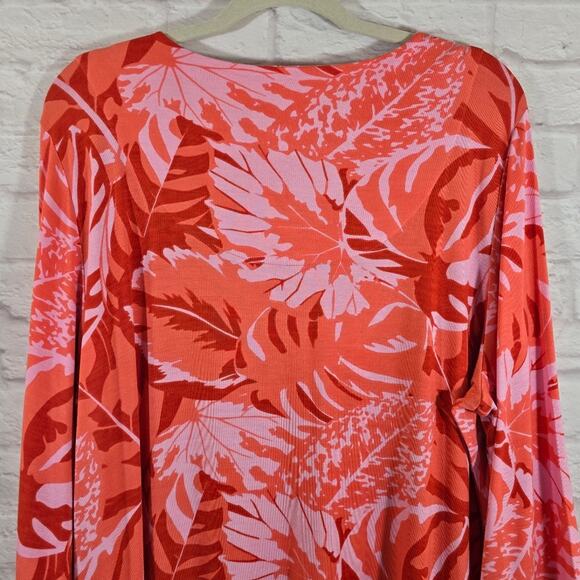 MF Soft Surroundings Floral Orange Pink Del Rio Tunic Top NWT Size XL 18 Beaded - Picture 8 of 13